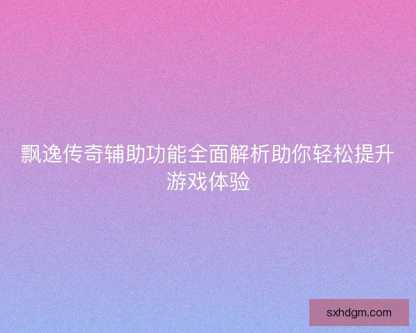 飘逸传奇辅助功能全面解析助你轻松提升游戏体验